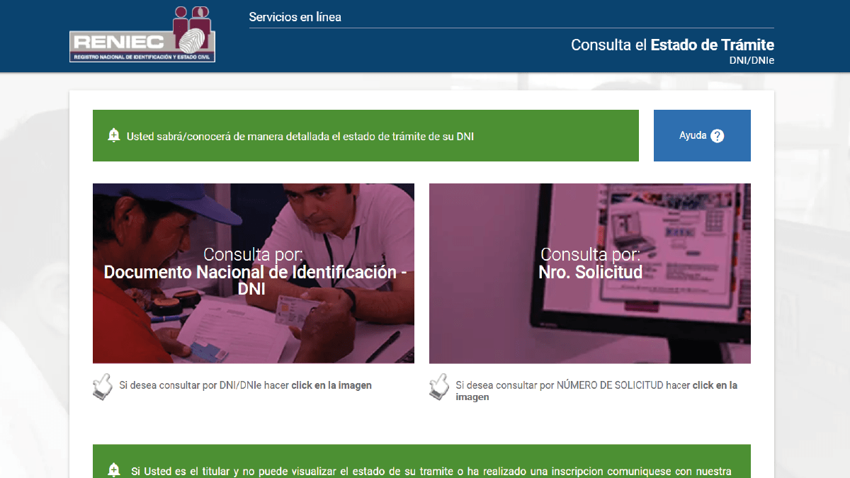 Consulta del estado de trámite de DNI en línea en la plataforma oficial del RENIEC en Perú